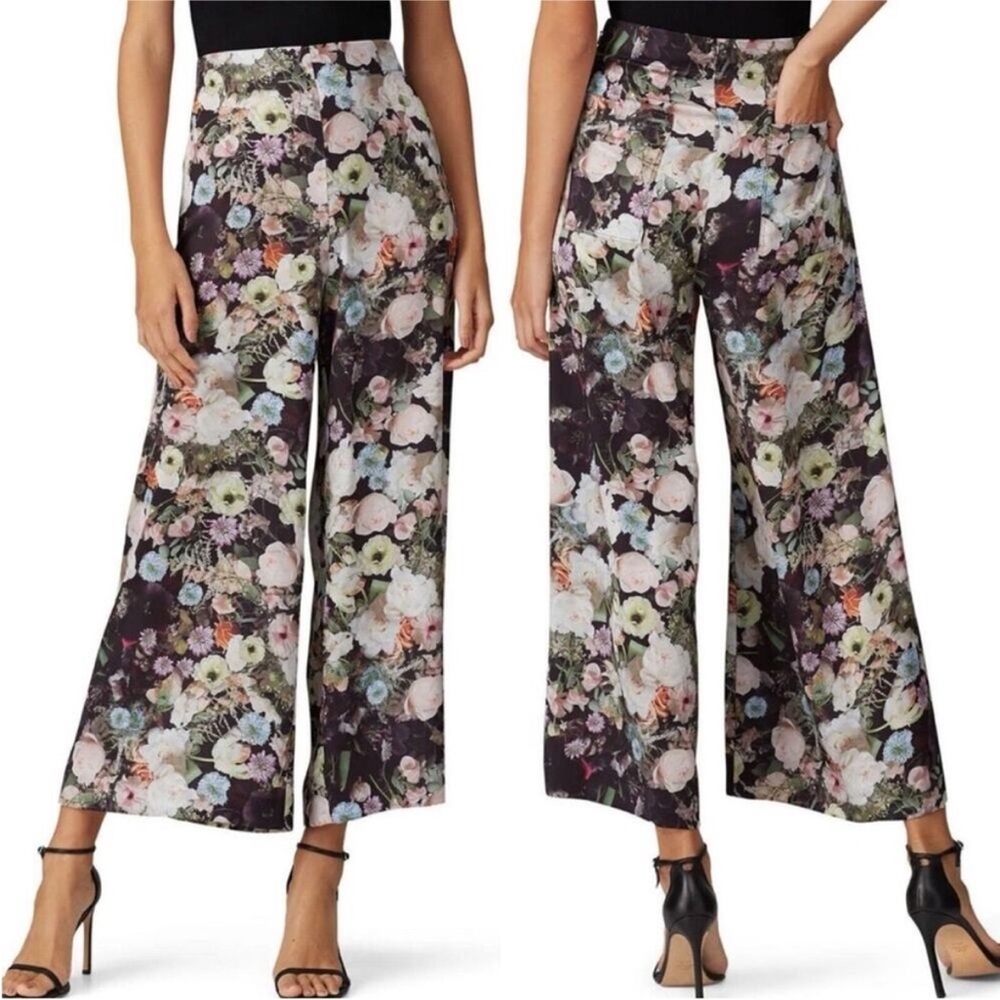 Adam Lippes Collective floral high rise wide leg satin culottes pants 6 R - Picture 3 of 6
